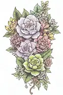 amethyst and succulents arranged tattoo design idea