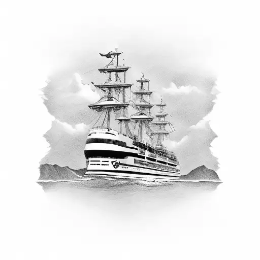A cruise ship sailing through the Justice scales tattoo design idea