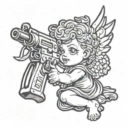 cherub angel with a gun tattoo design idea