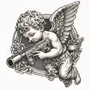 cherub angel with a gun tattoo design idea