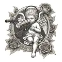 cherub angel with a gun tattoo design idea