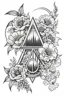 Harry Potter deathly hallows with aster, gladiolus, poppies and morning glory tattoo design idea
