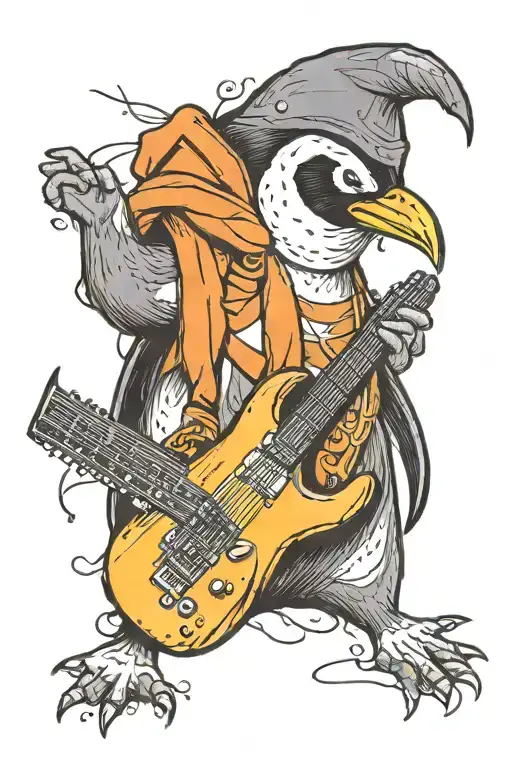 penguin playing a guitar tattoo design idea