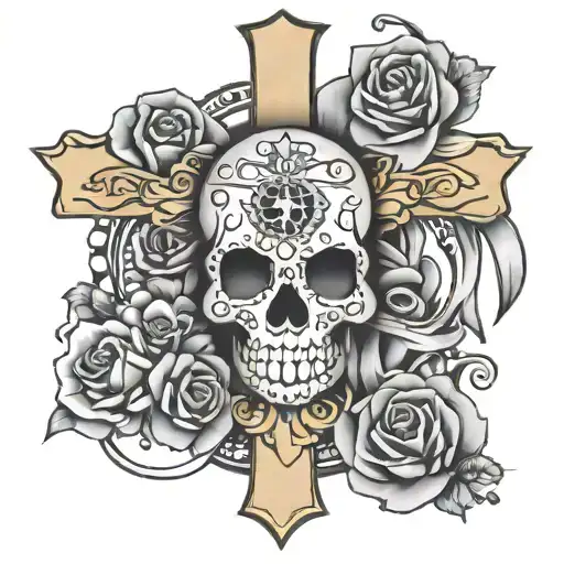 Cancer Ribbon, cross, sugar skull tattoo design idea