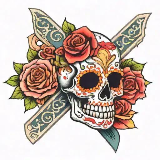 Sugar skull, cancer ribbon, cross tattoo design idea
