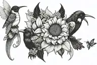 2 black sheep, sunflower, humming bird, bee tattoo design idea