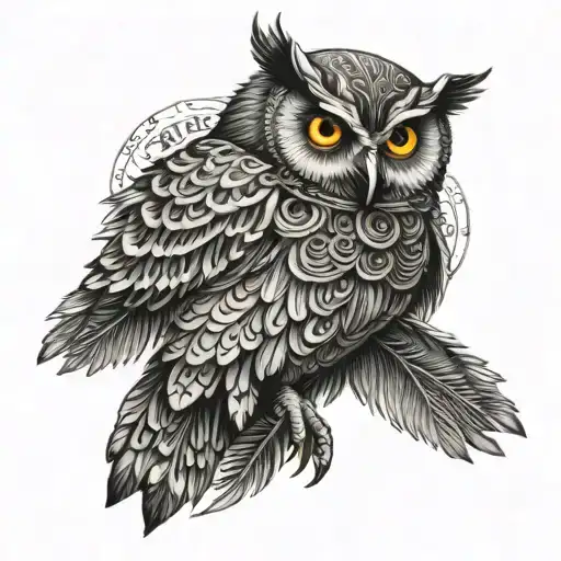 An owl with intricate Egyptian hieroglyphics as its feathers tattoo design idea
