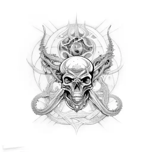 full sleeve, cosmic horror, chaos, satanism, abstract, hr giger, evil, "no skull" tattoo design idea