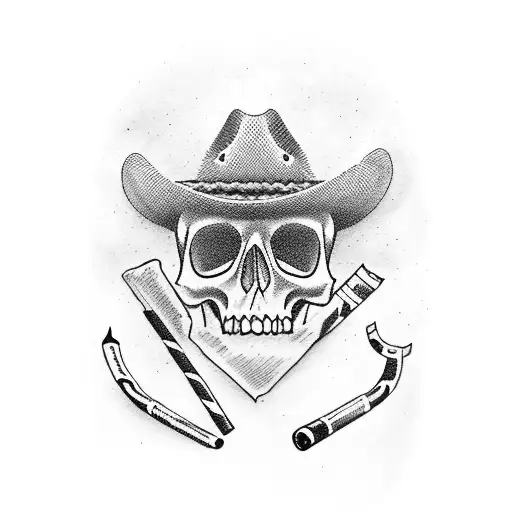 Cowboy skull smoking cigarette  tattoo design idea