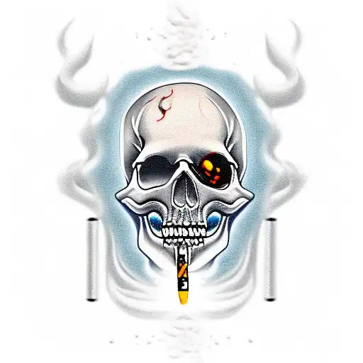 Cowboy skull smoking cigarette  tattoo design idea