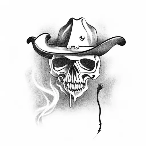 Cowboy skull smoking cigarette  tattoo design idea
