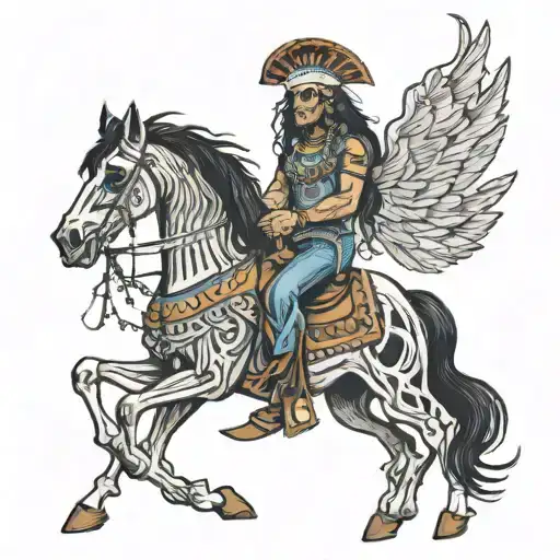 skeletal native american horse ridden by a skeletal cowboy tattoo design idea