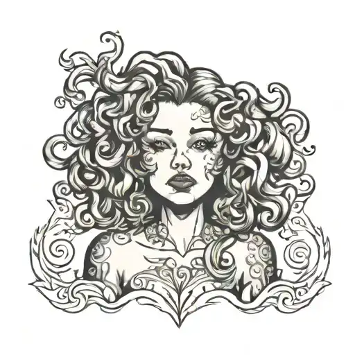 stocky girl with curly maybe hair tattoo design idea