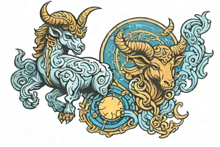 taurus sun sign, Aquarius Moon sign with Aries rising sign tattoo design idea