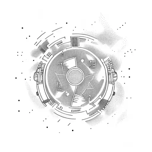 A tattoo of a silhouette of a DJ mixing music, with neon-colored soundwaves and musical symbols surrounding it tattoo design idea