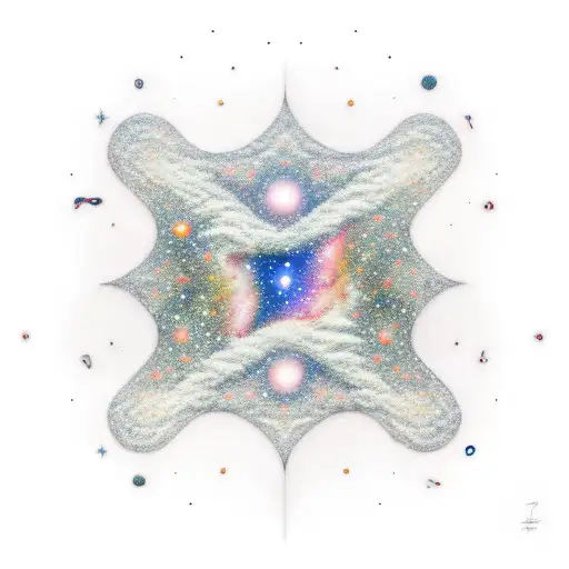 universe contained within a rectangle with some stars and galaxies escaping the boundary  tattoo design idea