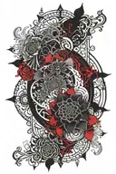 A mandala with dark Gothic elements and intricate line work. The design features deep shadows and ornate details. tattoo design idea