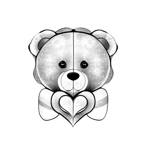 Teddy Bear hugging real human heart  tattoo design idea