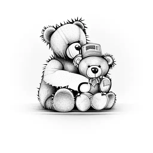 Teddy Bear hugging beating human heart  tattoo design idea