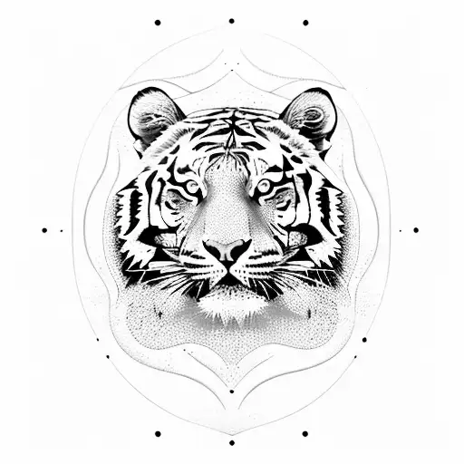 tiger moon geometric water tattoo design idea