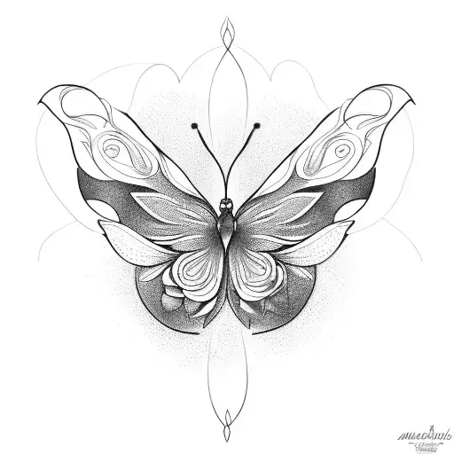 Mariposa con una ala de rosa tattoo design idea