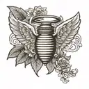 The name "Honey" with angel wings on either side and a halo on top tattoo design idea