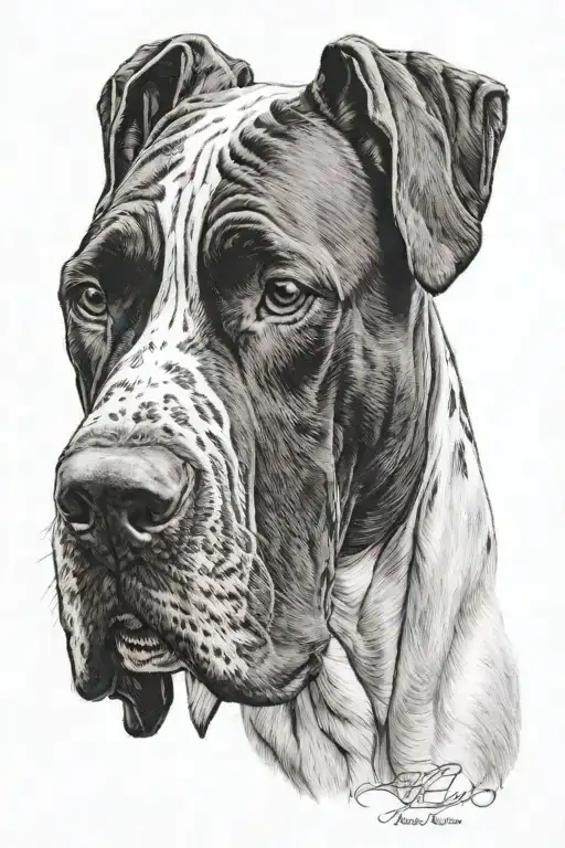 head of a black and white Great Dane  tattoo design idea
