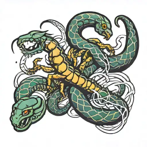 scorpion fighting a snake intertwined tattoo design idea