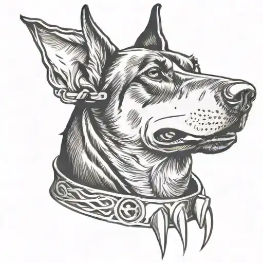 Doberman head knife spike collar  tattoo design idea