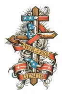 words walk with jesus with an american and confederate flag crossing  tattoo design idea