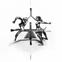 antike Gretel wrestlers in front of a cross surrounded with parkour symbols  tattoo design idea