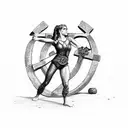 antike Gretel wrestlers in front of a cross surrounded with parkour symbols  tattoo design idea