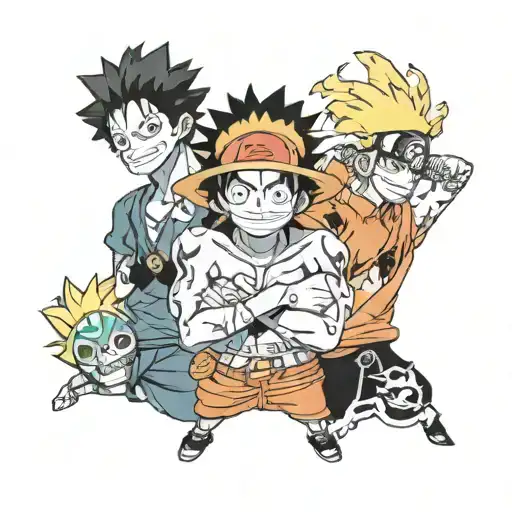 One piece, Black Clover, and Naruto tattoo design idea