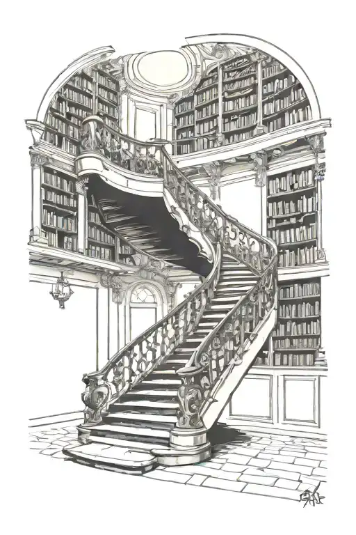 library archives stair way tattoo design idea
