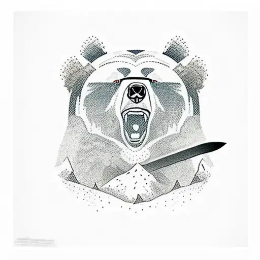 bear slayer with sword and mountains in the background tattoo design idea