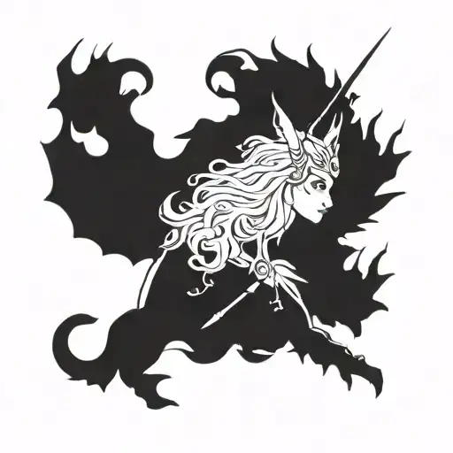 Create a blackwork tattoo featuring characters or scenes from Throne of Glass tattoo design idea