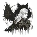 Create a blackwork tattoo featuring characters or scenes from Throne of Glass tattoo design idea