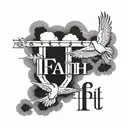 word faith with clouds and birds  and cross forearm  tattoo design idea
