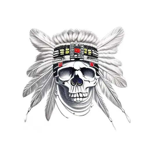 Indian chief skull tomahawk pawn tattoo design idea