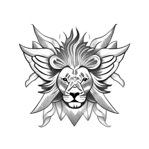 Cherub angel with four faces: a lion, a bull, an eagle and a human. The angel has six wings tattoo design idea