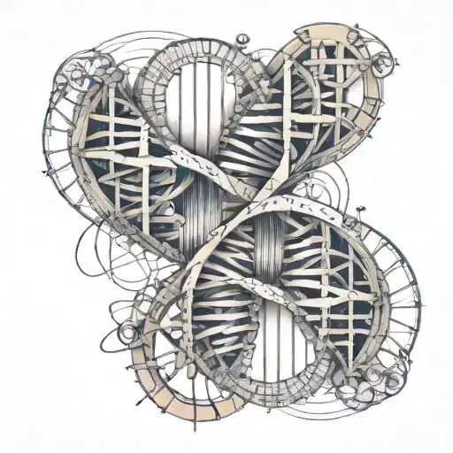 dna double helix linked to leonardo da vinci man, geometrical simbols, dissolve tattoo design idea
