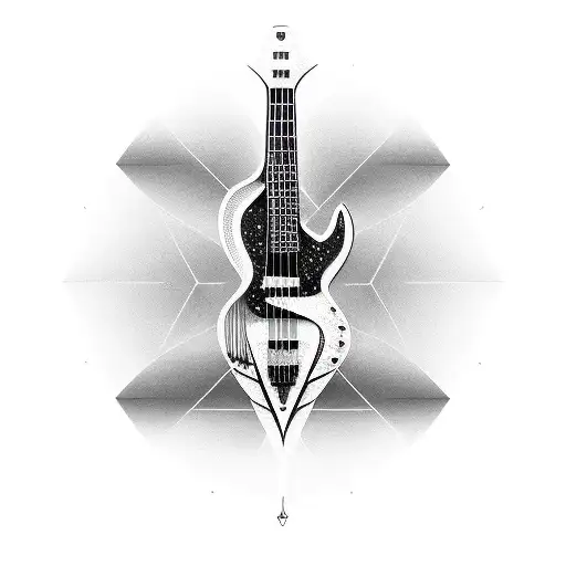 an electric bass. geometrical e with fine lines. all black and white tattoo design idea
