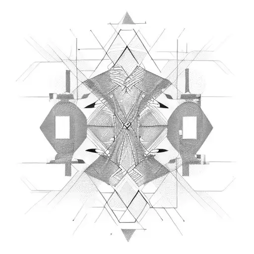 an electric bass. geometrical e with fine lines. all black and white tattoo design idea