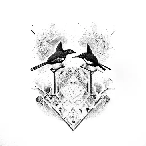 two magpies rough sketch black mirror  tattoo design idea