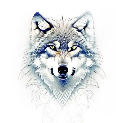 wolf, butterfly, flowers tattoo design idea