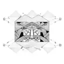 truss bridge with letter J and P infused tattoo design idea