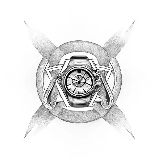 Incorporate a vintage car and a classic watch intertwined with a symbol of brotherhood tattoo design idea