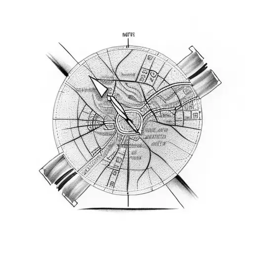 Design a tattoo showcasing a road map with landmarks from all the places you've traveled with your brother, framed by a watch dial tattoo design idea