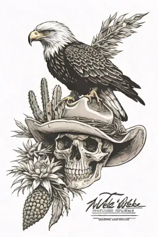Wild Wild West, desert, cactus, eagle, tumbleweed, cowboy, skull tattoo design idea