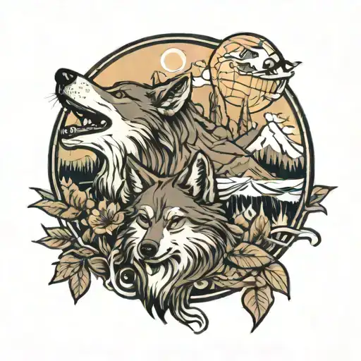San Jose with wolves howling at the moon tattoo design idea